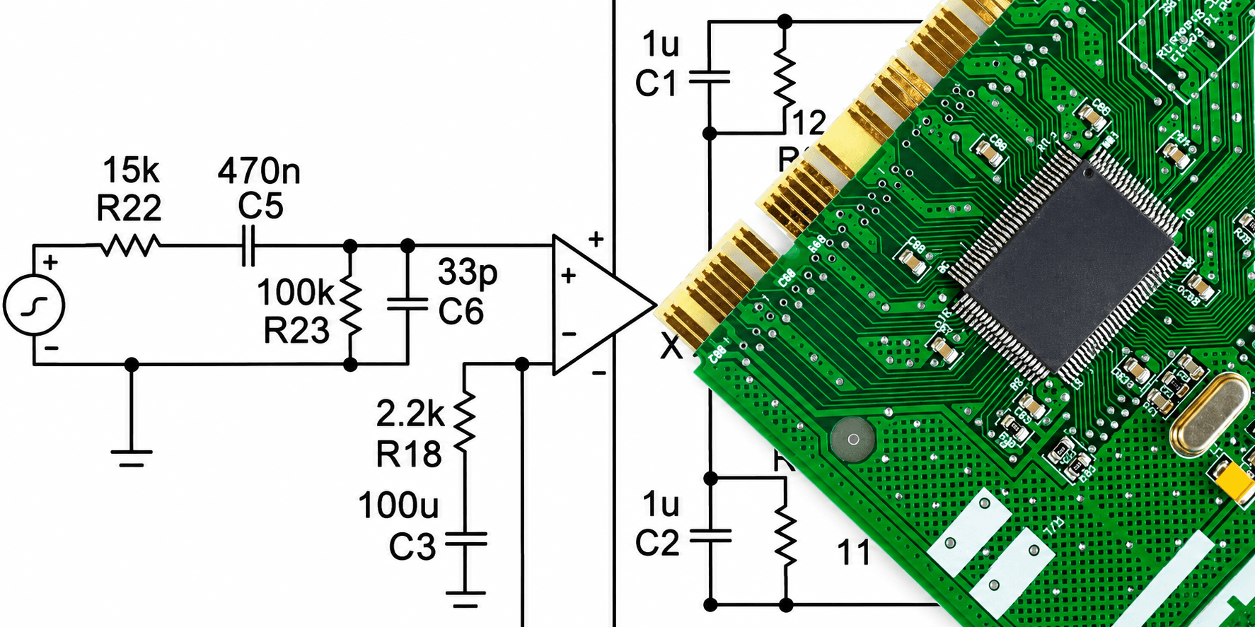 Hardware schematic and assembled PCB