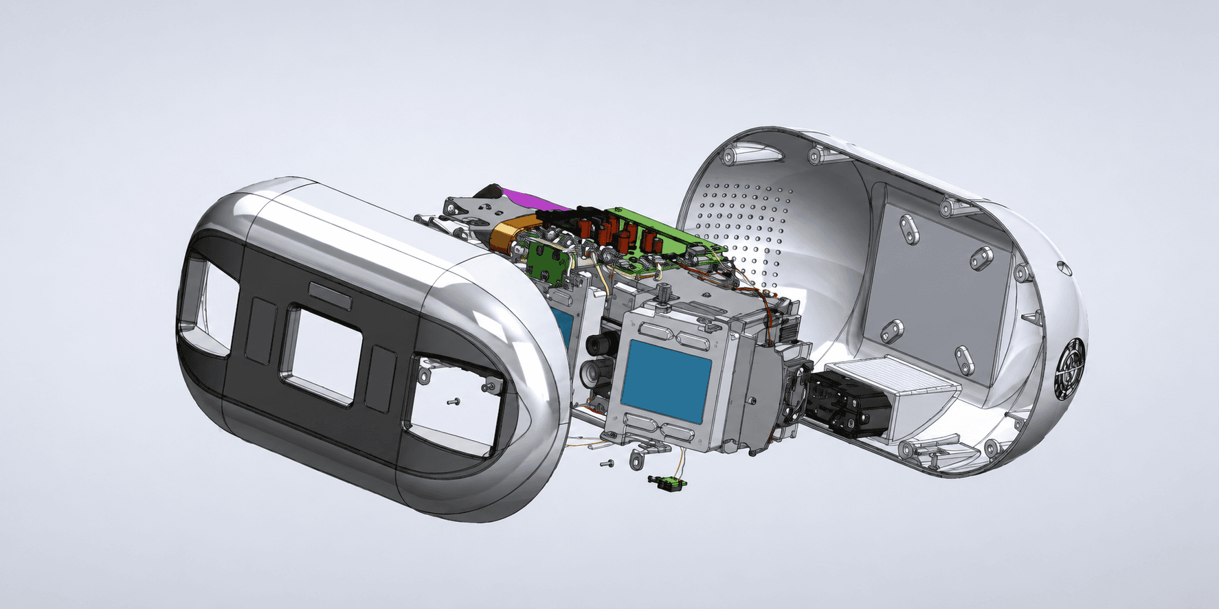 Exploded mechanical enclosure and electronics assembly